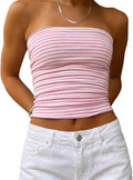 Striped Strapless Bandeau Crop Top